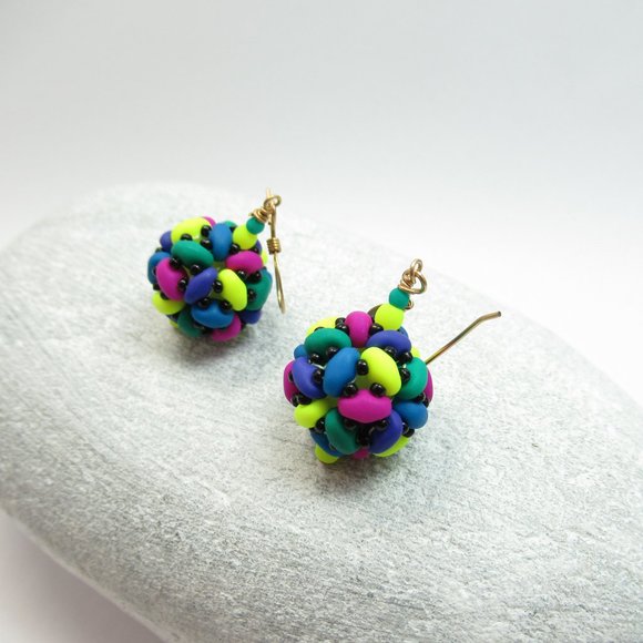 Neon Beaded Bead Earrings - Picture 7 of 9